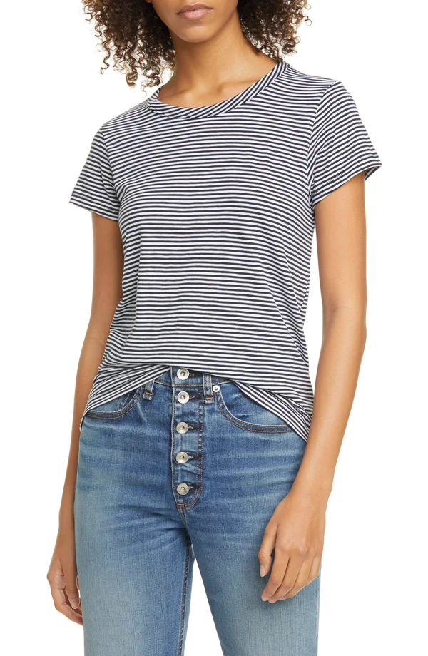 Rag & Bone Striped Crewneck Tee - Black, Women's, X-Small