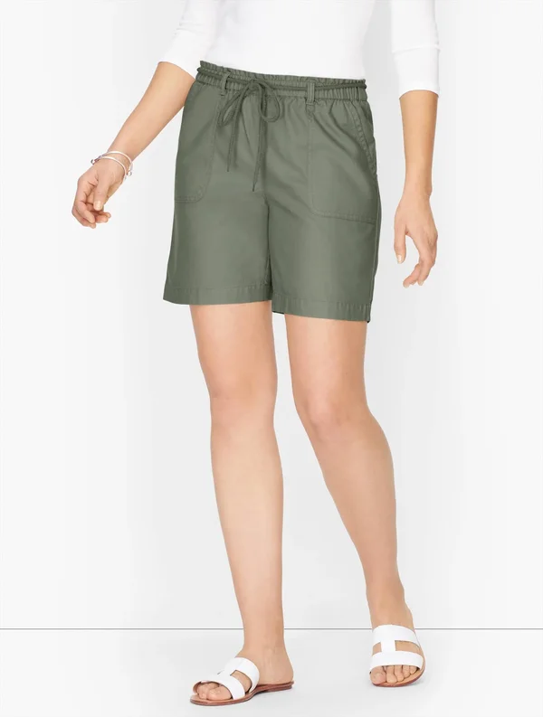 Petite - Summer Twill Pull-On Shorts - 6x22 - Summer Sage - Large Talbots