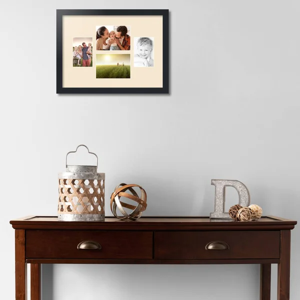 Collage Picture Frame, Satin Black Frame with 4 openings for 5x7 Photos with Pink Alabaster Mat. D3926DE272, ArtToFrames