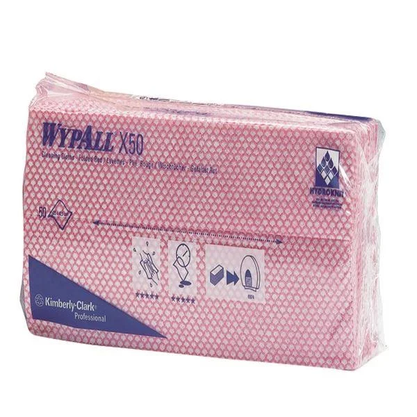 Wypall 7444 X50 Cleaning Cloths - Interfolded, Red