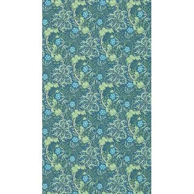 Compilation Seaweed 33& L x 20.5x22 W Smooth Wallpaper Roll Morris & Co. Cobalt/Thyme