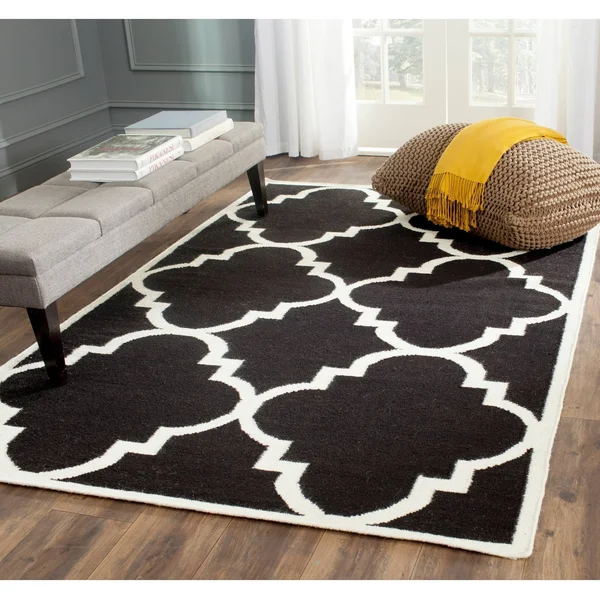 Safavieh 3& x 5& Dhurries DHU633G Dark Grey - Ivory Rug