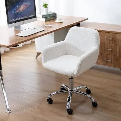 Home Office Chair, Leisure Chair Upholstered Adjustable Furry Chair, White Corrigan Studio