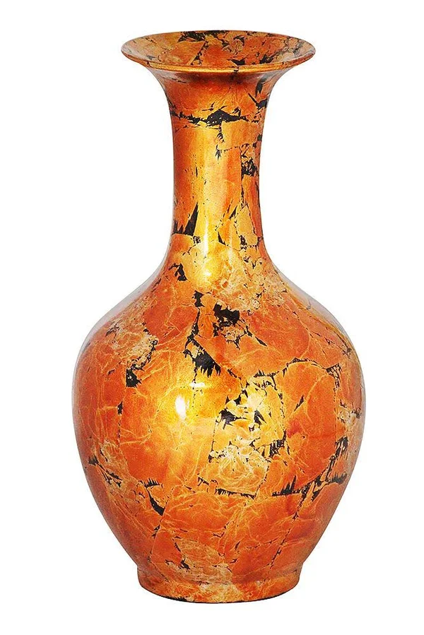 18x22 Foiled & Lacquered Ceramic Vase - Ceramic - Lacquered in Gold, Green, Blue and Red