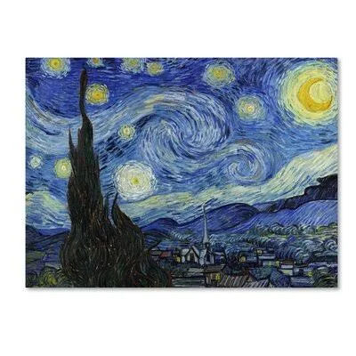 &Starry Night& by Vincent Van Gogh Oil Painting Print Winston Porter Size: 18x22 H x 24x22 W x 2x22 D - Format: Wrapped Canvas, M