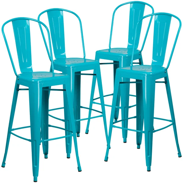 Flash Furniture 4 Pk. 30&& High Metal Indoor-Outdoor Barstool with BACK - Purple