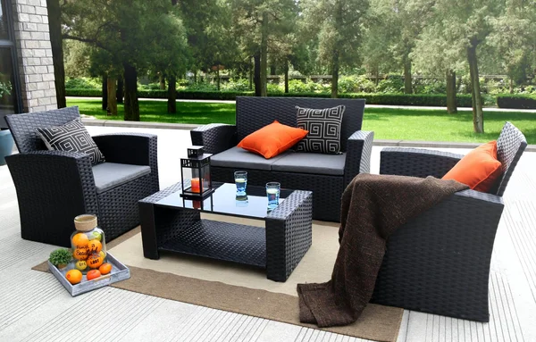 Baner Garden Outdoor Furniture Complete Patio Wicker Rattan Set - Black, 4-Pieces