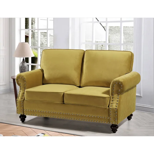 Ramos Nailhead Velvet Loveseat - Black