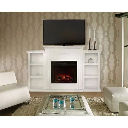 Barton 70x22 Media TV Stand for Portable Fireplace Bookcases Large (White-Stand Only)
