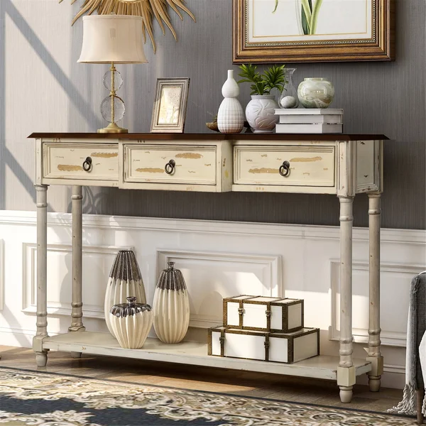 51.57x22 Distressed Console Table with Drawers - Beige