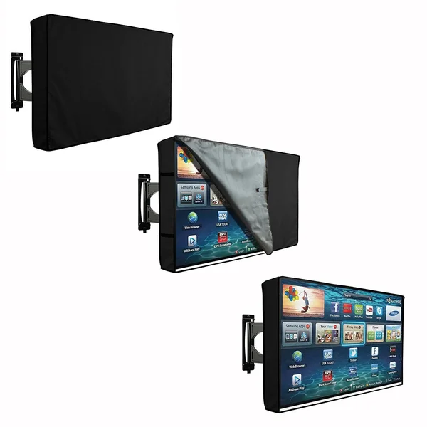 Khomo Gear Outdoor TV Cover 40x22 - 42x22 inch Black with Clear Front Universal Weatherproof Protector