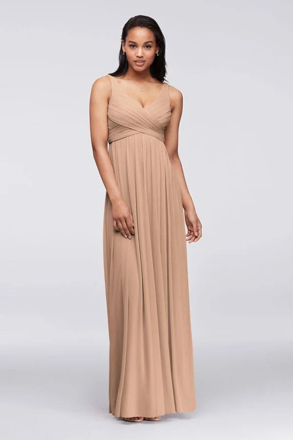 Long Mesh Bridesmaid Dress with Cowl Back Detail - Sand, 4
