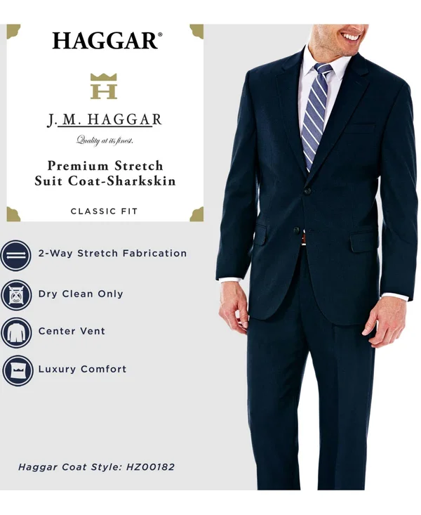J.M. Haggar Premium Stretch Classic Fit Suit Jacket, 42 Long, Blue