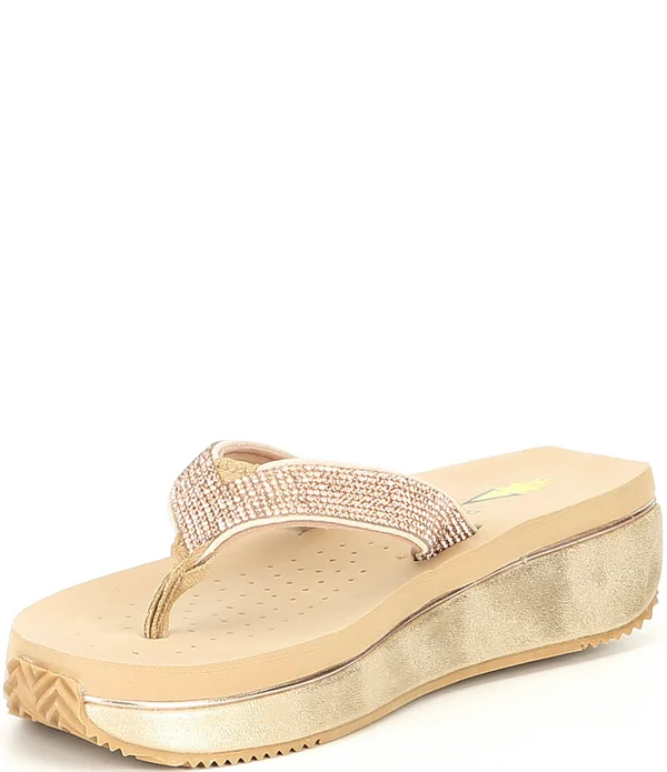 Volatile Eleanor Womens Leather Rhinestone Wedge Sandals - Rose/Gold