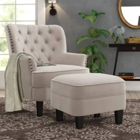 Alton Furniture Gustavo Club Chair with Ottoman, Beige Velvet
