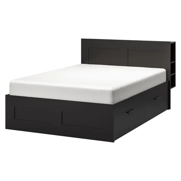 IKEA - BRIMNES Bed Frame with Storage & Headboard, Black, Queen