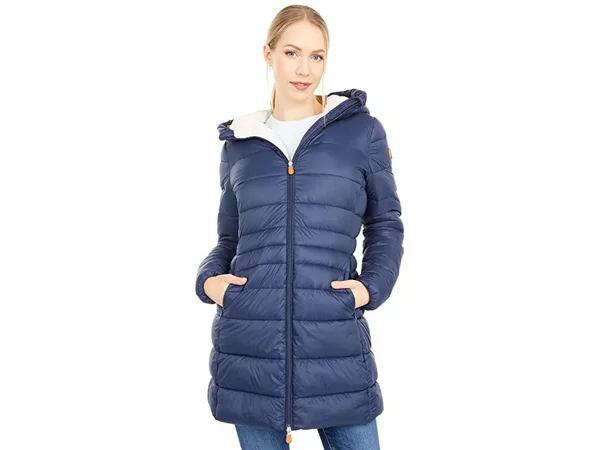 Save The Duck Women's Giga Hooded Coat with Faux Lambskin Lining