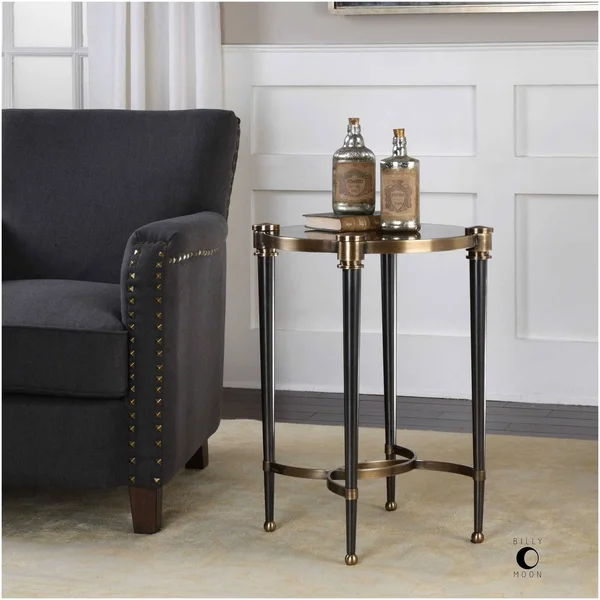 24.5x22 Brushed Black Tapered Legs Accent Table - 33378327