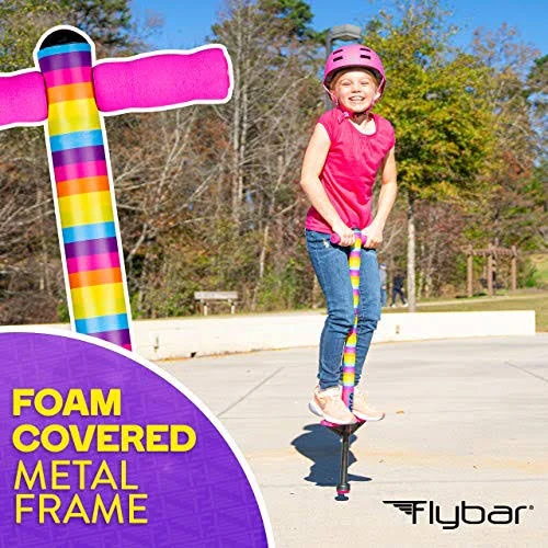 Flybar Foam Jolt Pogo Stick for Kids Age 5 and Up - Between 40 to 80 Pounds, Beginners Kids Pogo Stick for Boys and Girls (Rainbo