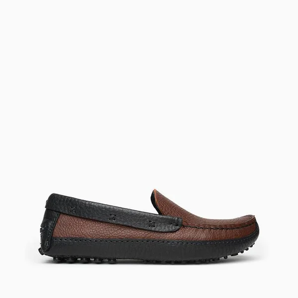 Minnetonka Moccasin - Men's P.W. Driving Loafer (Color Block) in Brown Upper and Black Lower, Size 10, Handmade