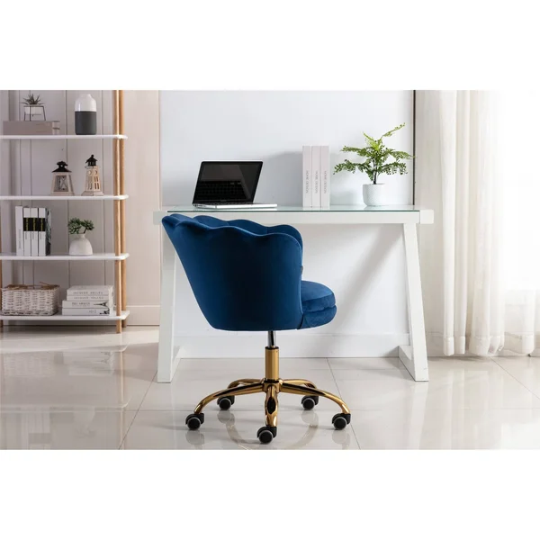 Velvet Upholstered Swivel Adjustable Height Home Office Chair - Beige