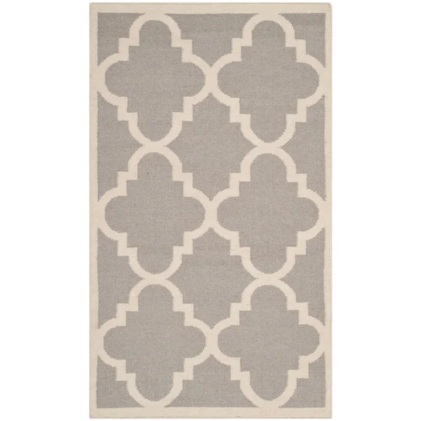 Safavieh 3& x 5& Dhurries DHU633G Dark Grey - Ivory Rug