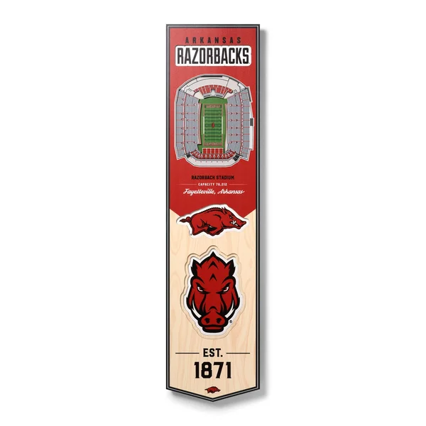 You The Fan Multi NCAA Arkansas Razorbacks 3D Stadium Banner-8x32