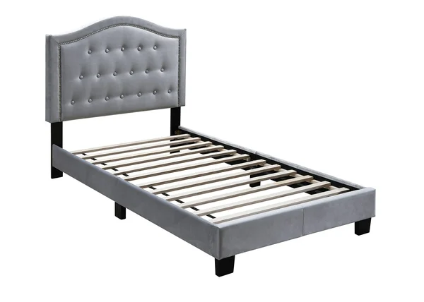 Poundex P9571 Gray Velvet Upholstery Queen Bed at Comfyco Furniture