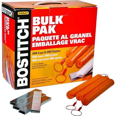Stanley Bostitch Cappak-5m Pneumatic Cap Staples 1 inch 5/16 Crown Staples with 1 inch Plastic Caps 5000 Pack, Size: 16 in