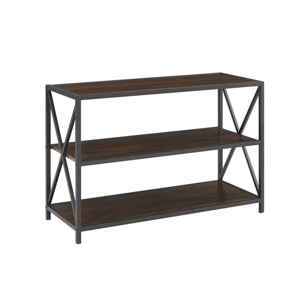 Pemberly Row 40x22 x Frame Metal Bookshelf in Dark Walnut - PR-1711075