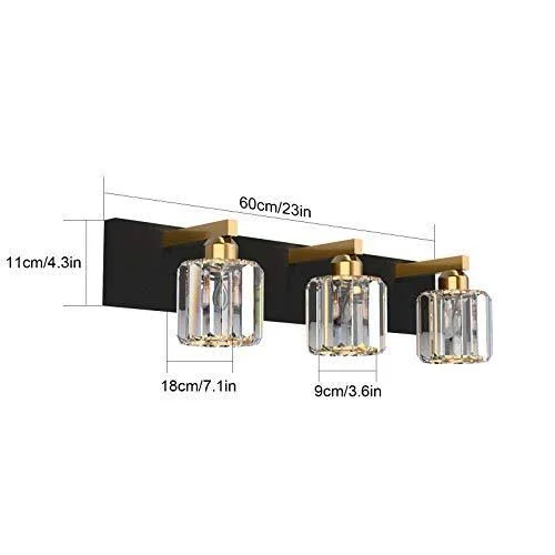 Aipsun Crystal Vanity Light Black Bathroom Vanity Lighting Fixtures 3 Lights Modern Vanity Light for Bathroom (Exclude Bulb)