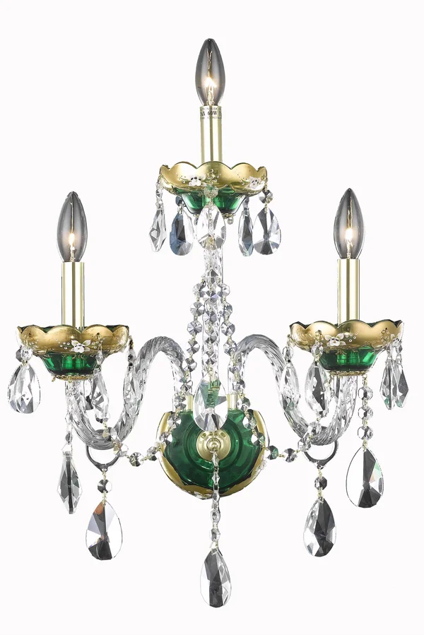 Elegant Lighting 7810W3GN/EC Alexandria 3 Light Green Wall Sconce Clear Elegant Cut Crystal