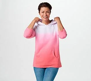 Denim & Co. Active Dip Dye French Terry 3/4Sleeve Pullover, Size X-Small, Warm Coral