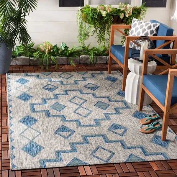 Safavieh 6&-7x22 x 6&-7x22 Round Courtyard CY8533-37121 Aqua - Grey Rug