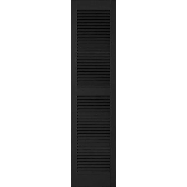 12 inchw x 66 inchh Lifetime Vinyl - Custom Straight Top Center Mullion, Open Louver Shutters, Black