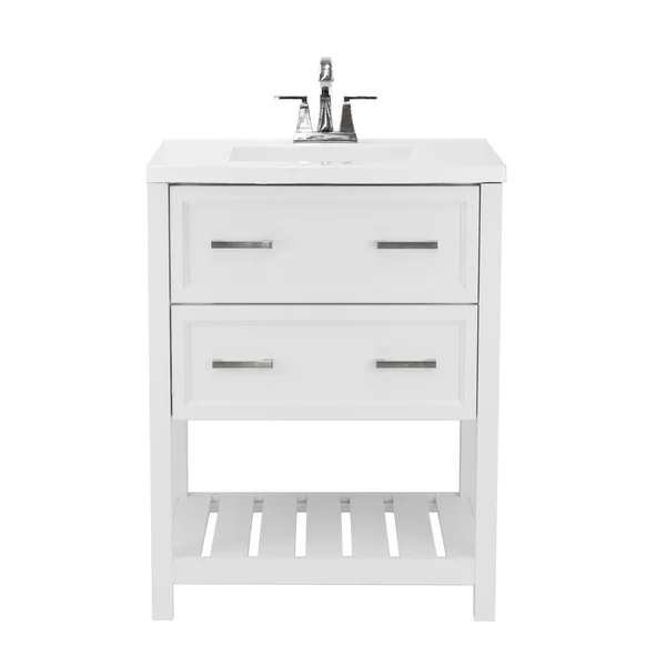 Milan Bath Vanity with Cultured Marble or Quartz Stone Top (Color: Gray - Vanity Top: Quartz Galaxy White, Size: 25x22)