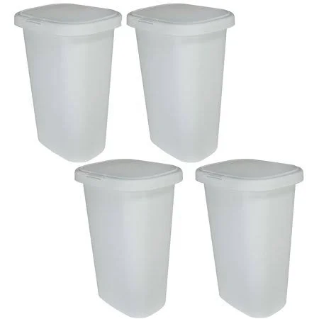 Rubbermaid 13 Gallon Rectangular Spring-Top Lid Wastebasket Trash Can (4 Pack) - White, 14.9 x 17.2 x 25.5 inches