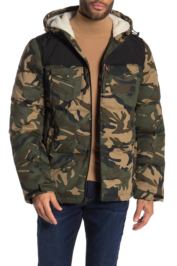 Levi&s Sherpa Fleece Hoodie Puffer Jacket - Blackcassiccamo XL