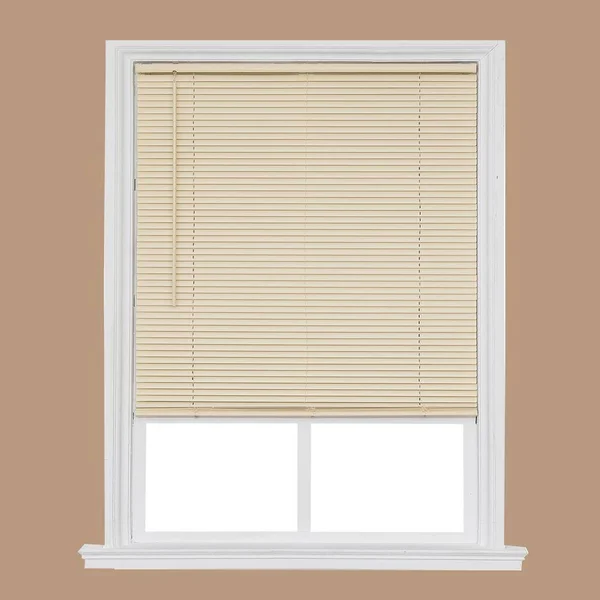 Project Source 1-in Slat Width 70.5-in x 64-in Cordless Ivory Vinyl Room Darkening Mini Blinds in Off-White, CCDDX7264-70.5