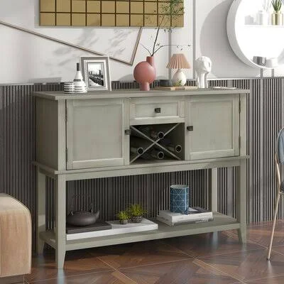 Wooden Console Table with Wine Rack Open Shelf Storage Sideboard for Home Kitchen, Living Room, Dining Room Longshore Tides Colo
