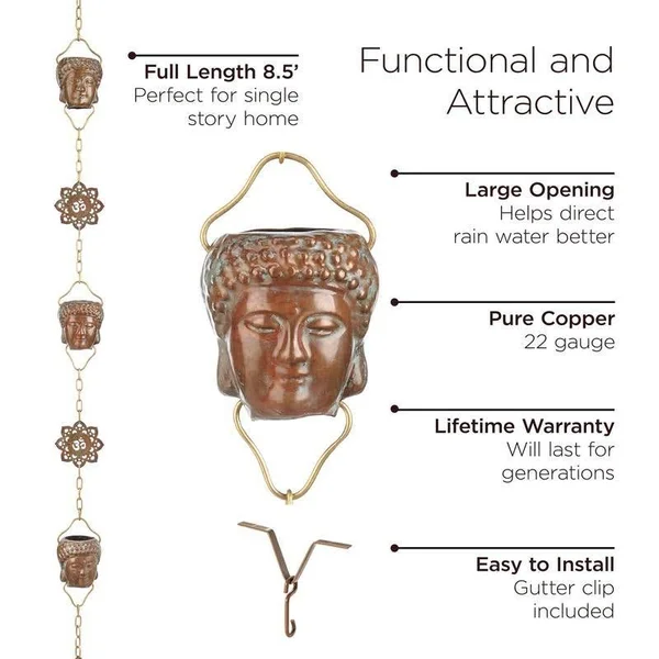 Good Directions Buddha 8.5 ft. Pure Verdigris Copper Rain Chain