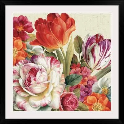 Cutter Garden View Tossed Florals& by Lisa Audit Painting Print Charlton Home Size: 28x22 H x 28x22 W x 1x22 D, Format: Black Fr