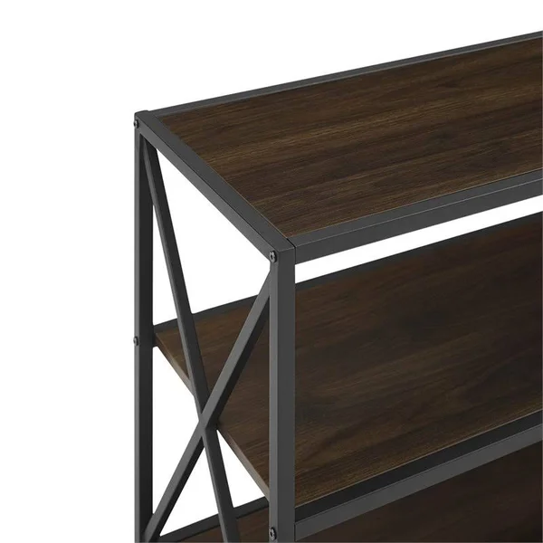 Pemberly Row 40x22 x Frame Metal Bookshelf in Dark Walnut - PR-1711075