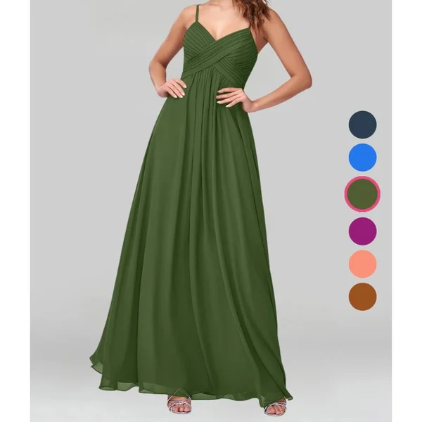 Azazie A-Line/Princess V-Neck Floor-Length Chiffon Bridesmaid Dresses - Olive