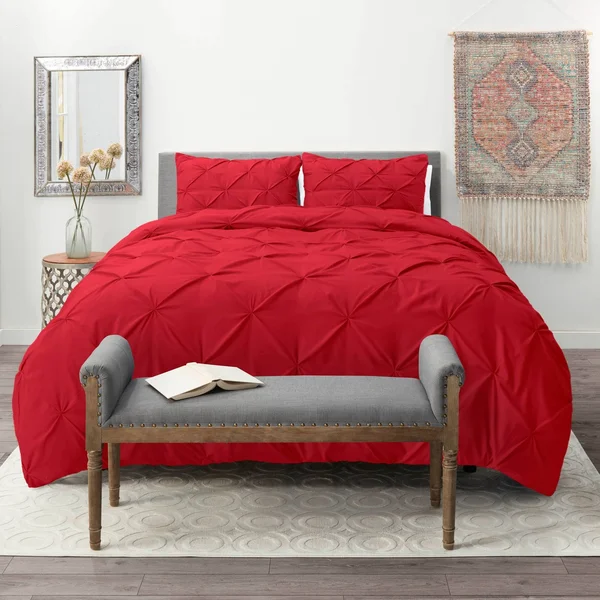 Nestl Pinch Pleat 3-Piece Duvet Cover Set - Mauve - Full - 68 x 90 inches