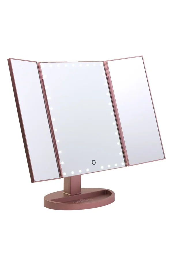 Impressions Vanity Company Touch Trifold XL Rose Gold Makeup Mirror.