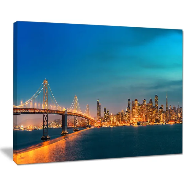 San Francisco Skyline at Night - Cityscape Canvas Print - 20 in. Wide x 12 in. High