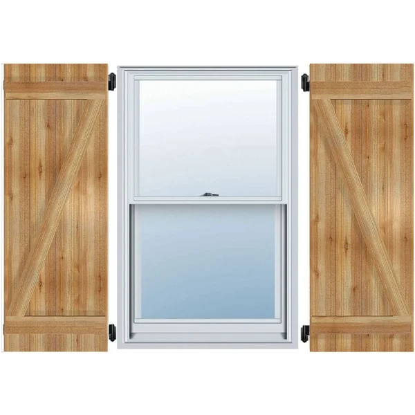 16 1/8x22W x 42x22H TimberCraft Three 5 3/8x22 Boards Joined Board-n-Batten Shutters w/Z-Bar - Rough Sawn Western Red Cedar (Per