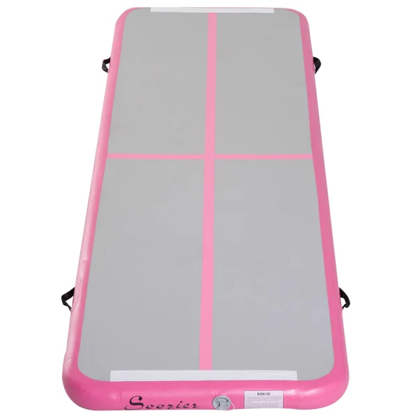 Soozier 10' Air Track Inflatable Tumbling Mat for Gymnastics with Pump - Light Grey/Pink