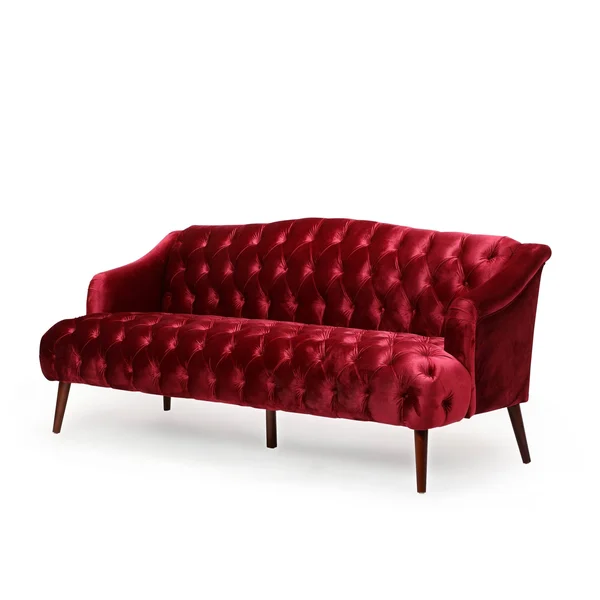 Best Selling Home Decor Adelia Modern Glam Tufted Velvet 3 Seater Sofa, Wine and Walnut Polyester in Red, 310391